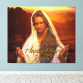 Happy New Year Jesus Wrapped キャンバス (インサイチュ (ウッドフロア))