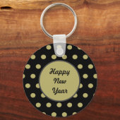 Happy New Year Keychain (ブラック&金ゴールド) キーホルダー (正面)