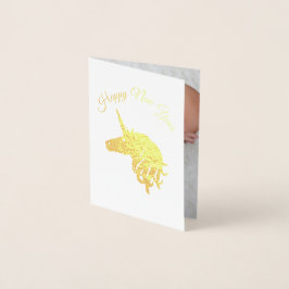 Happy New Year Magic Unicorn写真金ゴールド 箔カード