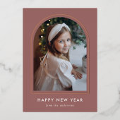 Happy New Year Mauve Arch Photo 箔シーズンカード (正面)