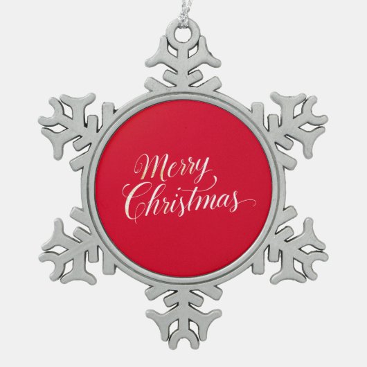 Happy New Year Merry Christmas Holiday Season スノーフレークピューターオーナメント (正面)