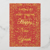 Happy New Year Merry Christmas Redグリッター 箔シーズンカード (正面)
