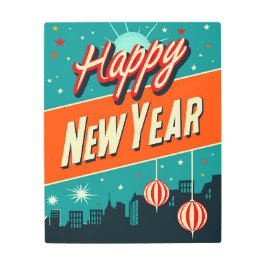 Happy New Year Mid-Century Modern メタルプリント