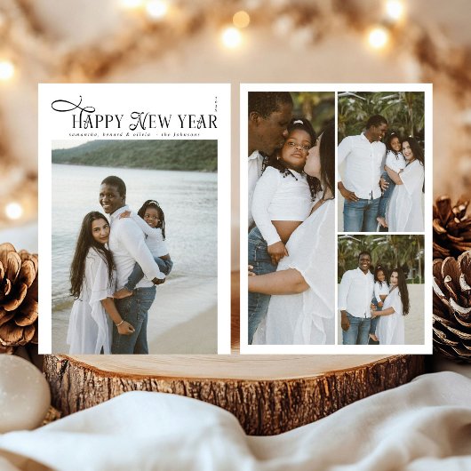 Happy New Year Modern Chic Family 4 Photos Collage シーズンカード