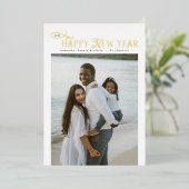 Happy New Year Modern Chic Family 4 Photos Collage 箔シーズンカード (立ち正面)