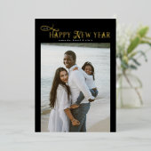 Happy New Year Modern Chic Family 4 Photos Collage 箔シーズンカード (立ち正面)