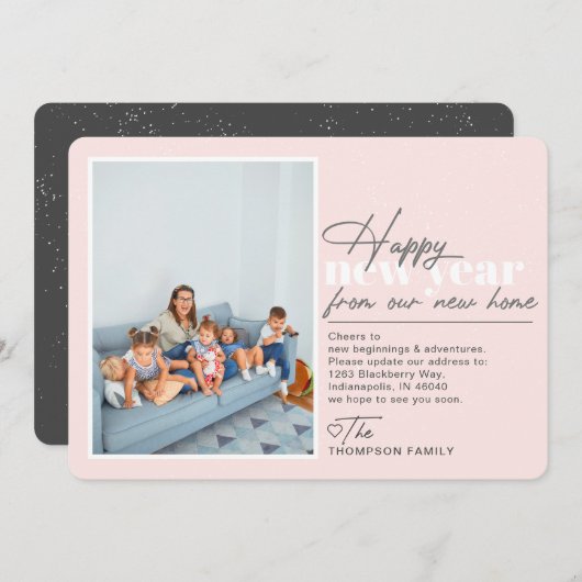 Happy New Year Moving Announcement赤面写真 シーズンカード (正面/裏面)