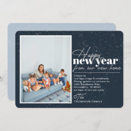 Happy New Year Moving Announcement Navy Photo シーズンカード
