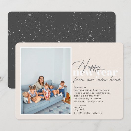 Happy New Year Moving Announcement Tan Photo シーズンカード (正面/裏面)