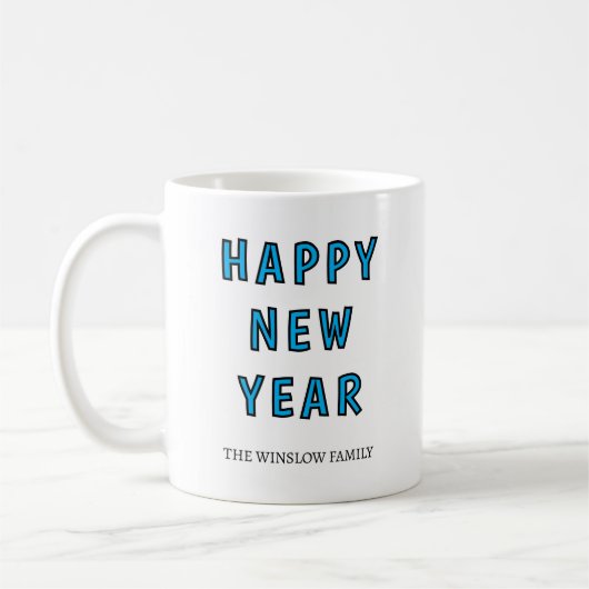 Happy New Year Mug Personalized Family Name custom コーヒーマグカップ (左)