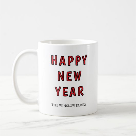 Happy New Year Mug Personalized Family Name custom コーヒーマグカップ (左)
