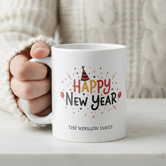 Happy New Year Mug Personalized Family Name custom コーヒーマグカップ