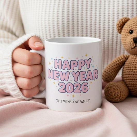 Happy New Year Mug Personalized Family Name custom コーヒーマグカップ