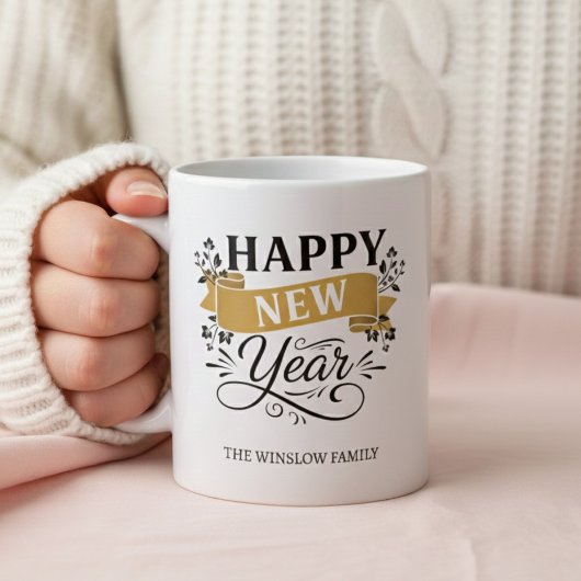 Happy New Year Mug Personalized Family Name custom コーヒーマグカップ