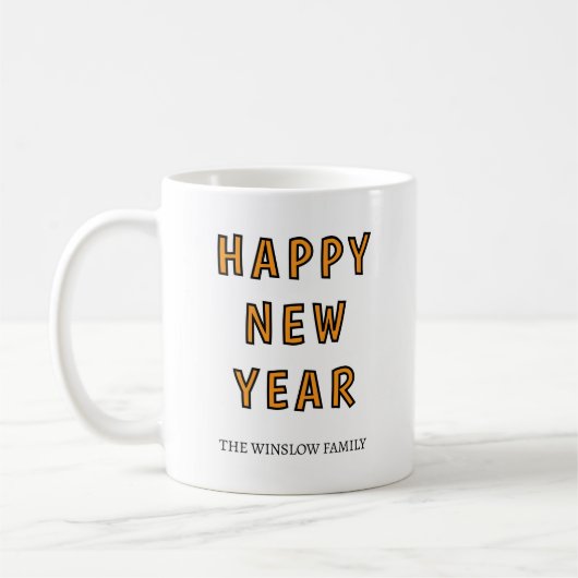 Happy New Year Mug Personalized Family Name custom コーヒーマグカップ (左)