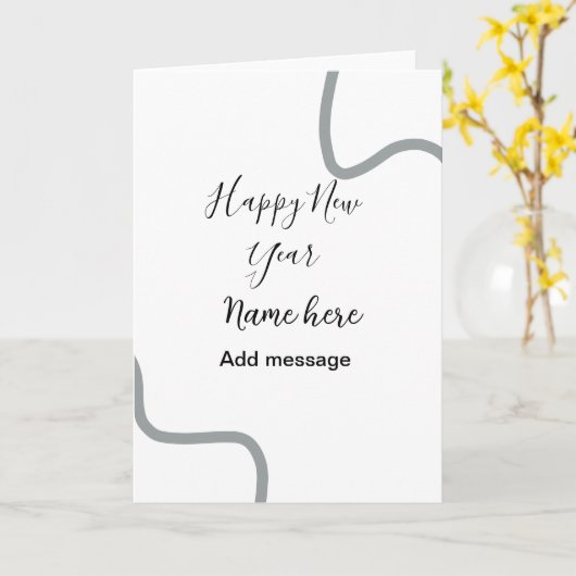 Happy new year name message gray simple holiday  カード (黄色い花)