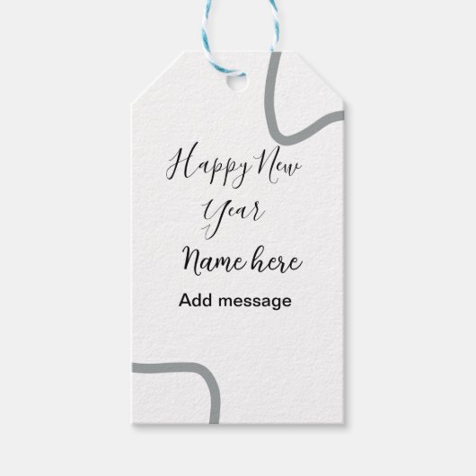 Happy new year name message gray simple holiday  ギフトタグ (正面)