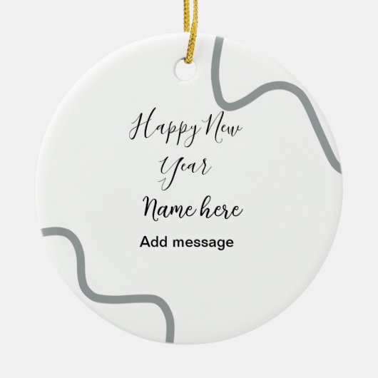 Happy new year name message gray simple holiday  セラミックオーナメント (正面)
