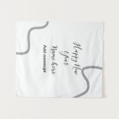 Happy new year name message gray simple holiday  タペストリー (正面(横))