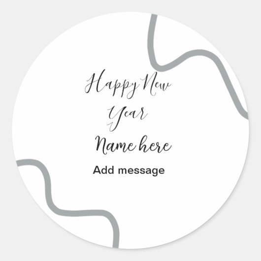 Happy new year name message gray simple holiday  ラウンドシール (正面)