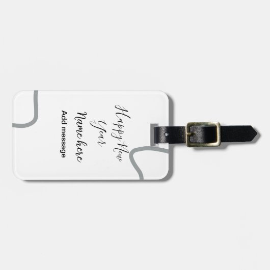 Happy new year name message gray simple holiday  ラゲッジタグ (正面横)