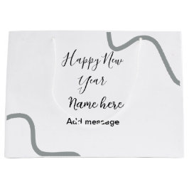 Happy new year name message gray simple holiday  ラージペーパーバッグ