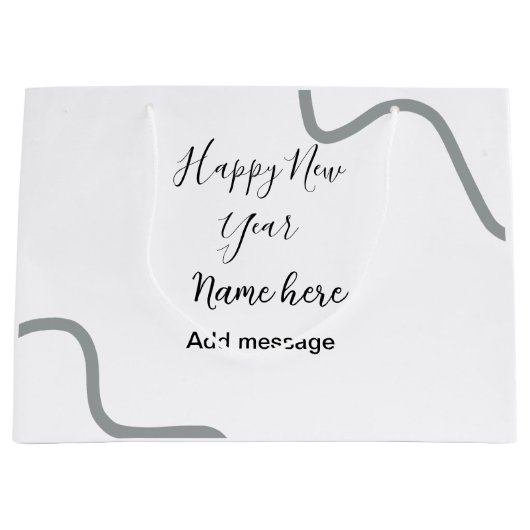 Happy new year name message gray simple holiday  ラージペーパーバッグ (正面)