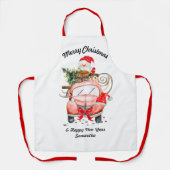 Happy New Year Name Santa truck Christmas エプロン (正面)