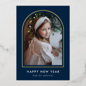 Happy New Year Navy Arch Photo 箔シーズンカード (正面)