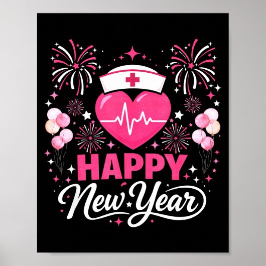 Happy New Year Nurse Crew Heartbeat Medical Celebr ポスター (正面)