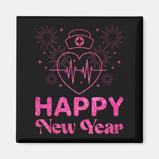 Happy New Year Nurse Crew Heartbeat New Years Eve  マグネット (正面)