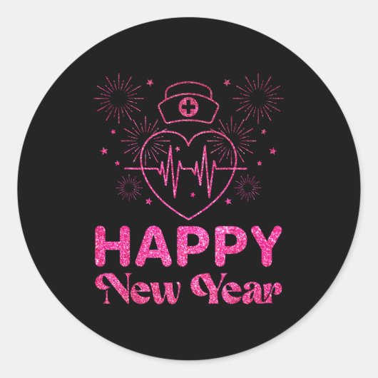 Happy New Year Nurse Crew Heartbeat New Years Eve  ラウンドシール (正面)
