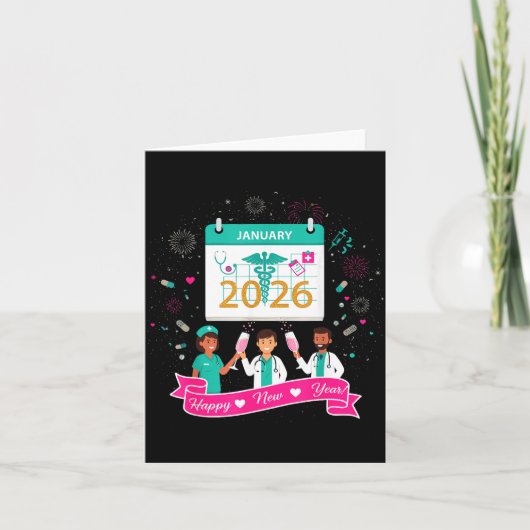 Happy New Year Nurse Shirt; Cute Medical Staff 202 カード (正面)