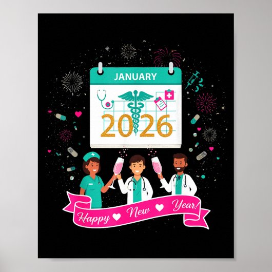 Happy New Year Nurse Shirt; Cute Medical Staff 202 ポスター (正面)