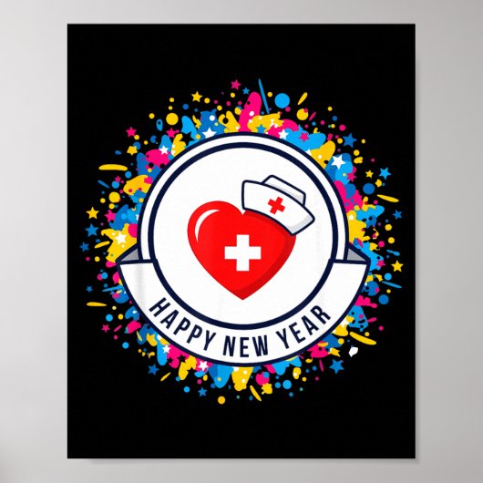 Happy New Year Nurse Shirt Cute Nk Heartbeat Medic ポスター (正面)