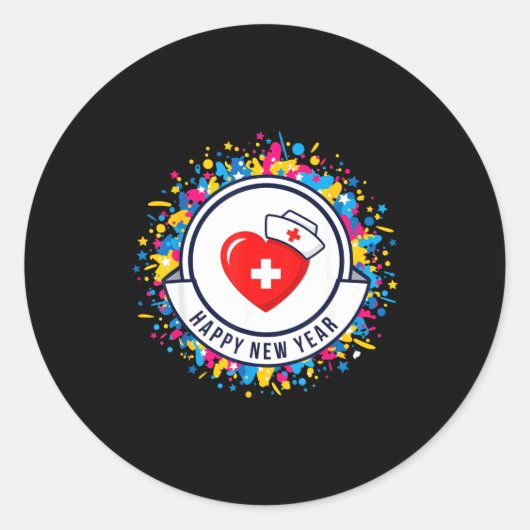 Happy New Year Nurse Shirt Cute Nk Heartbeat Medic ラウンドシール (正面)