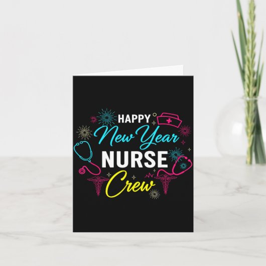 Happy New Year Nurse Shirt, Fireworks Stethoscope  カード (正面)