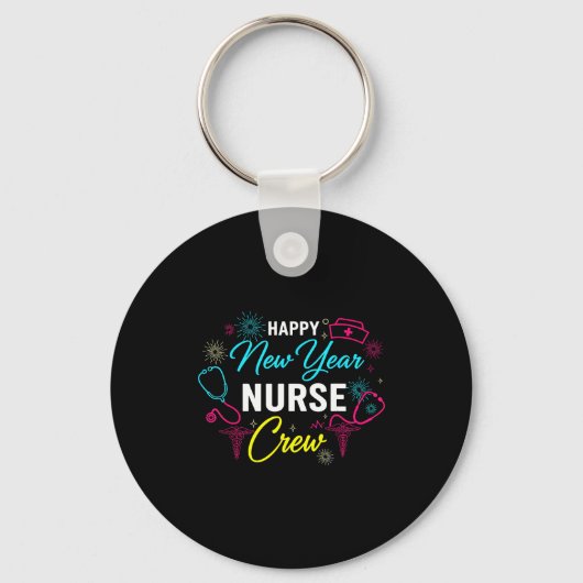 Happy New Year Nurse Shirt, Fireworks Stethoscope  キーホルダー (正面)