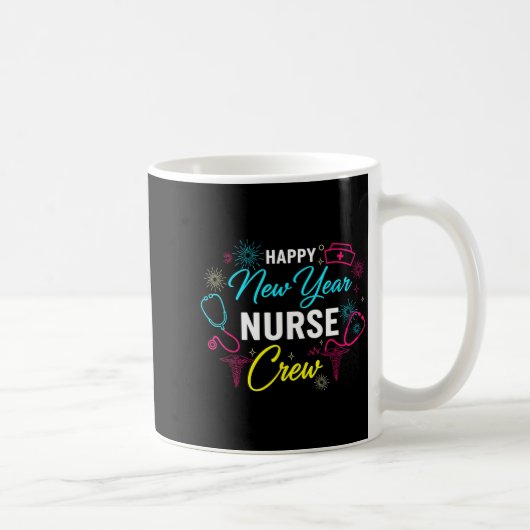 Happy New Year Nurse Shirt, Fireworks Stethoscope コーヒーマグカップ (右)
