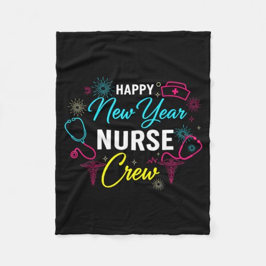 Happy New Year Nurse Shirt, Fireworks Stethoscope  フリースブランケット (正面)