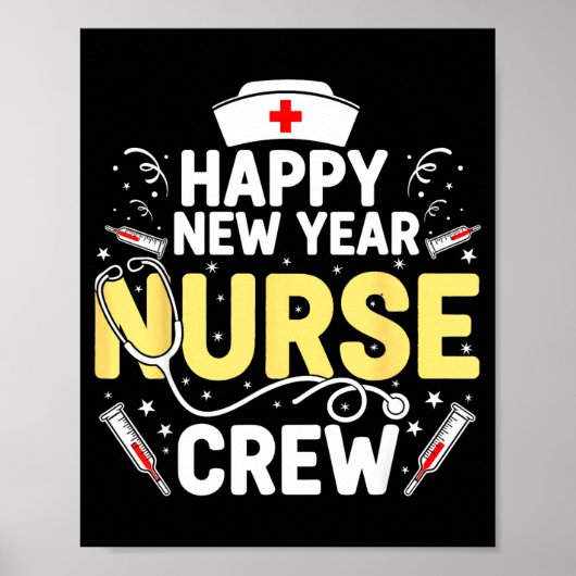 Happy New Year Nurse Shirt, Fireworks Stethoscope  ポスター (正面)