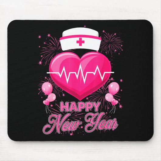 Happy New Year Nurses Heartbeat New Years Eve Part マウスパッド (正面)