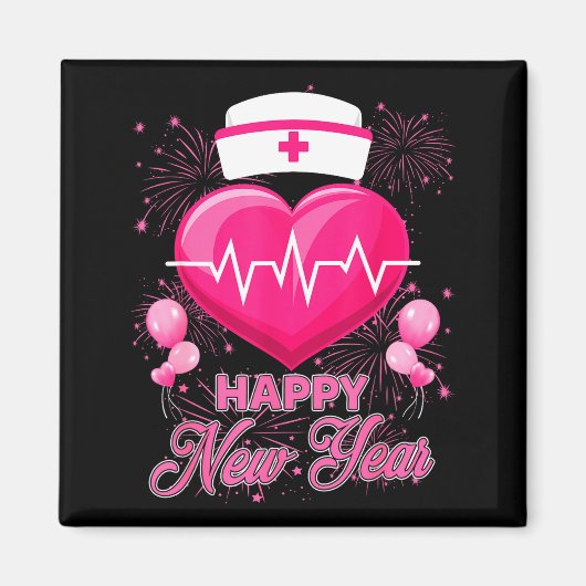 Happy New Year Nurses Heartbeat New Years Eve Part マグネット (正面)