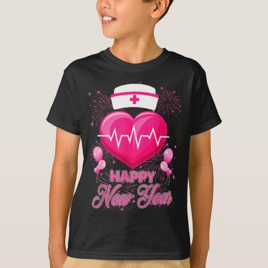 Happy New Year Nurses Heartbeat New Years Eve Part Tシャツ (正面)