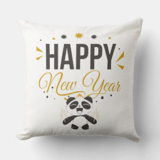 Happy New Year Panda Throw Pillow クッション