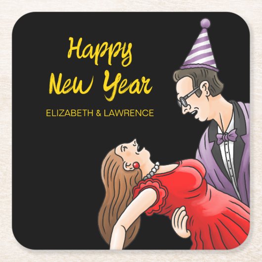 Happy New Year Party スクエアペーパーコースター (正面)