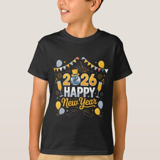 Happy New Year Party 2026 Balloon Family Matching Tシャツ (正面)