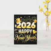 Happy New Year Party 2026 Funny Balloon Family Mat カード (黄色い花)