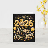 Happy New Year Party 2026 Funny Balloon Family Mat カード (黄色い花)