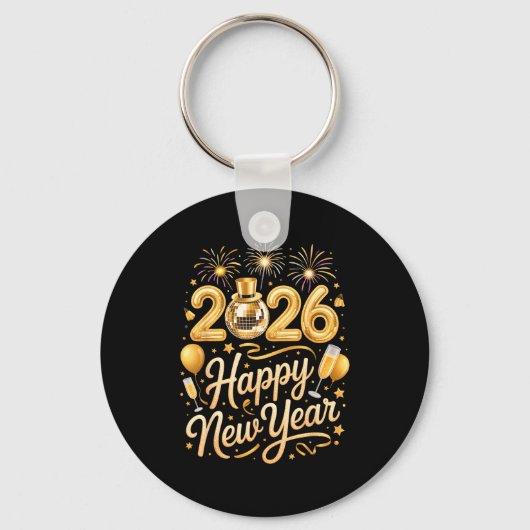 Happy New Year Party 2026 Funny Balloon Family Mat キーホルダー (正面)